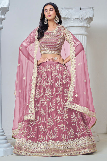 Beautiful Pink Heavy Net Thread Worked Wedding Function Wear Lehenga Choli