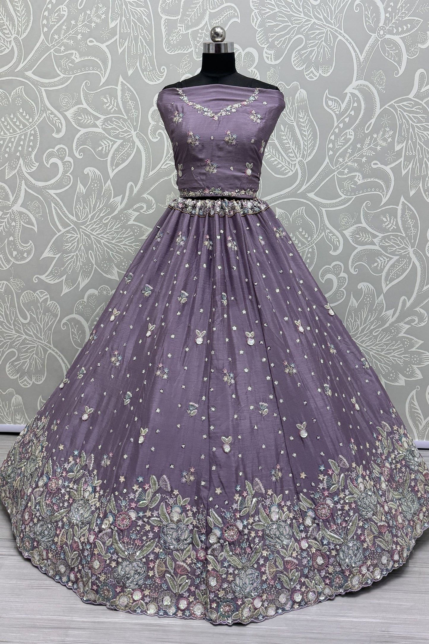 Purple Colored Most Beautiful Chinon Lehenga With Embroidery Worked Georgette Dupatta, Engagement Wear Lehenga choli