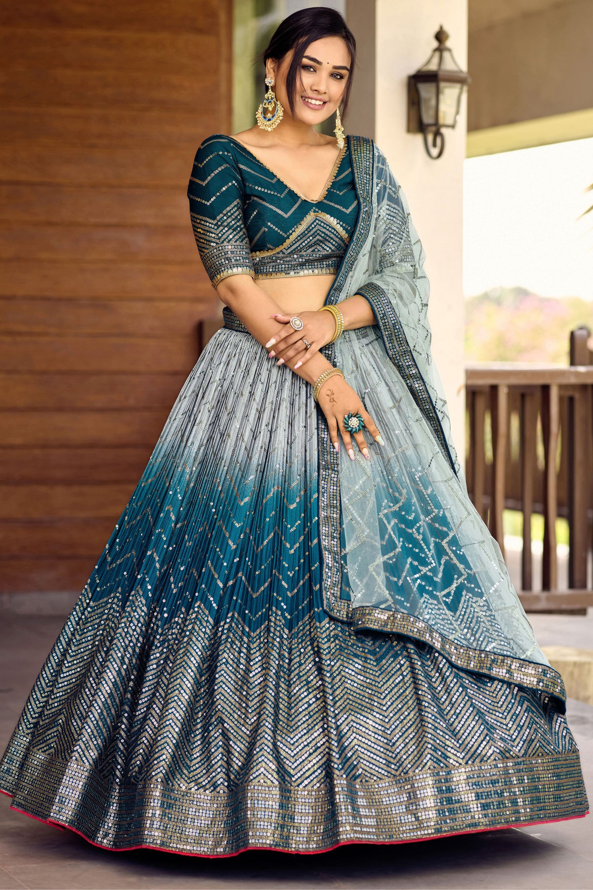 Blue Colored Heavy Chinon Lehenga With Soft Net Dupatta, Engagement Wear Lehenga Choli - Marriott Fashion