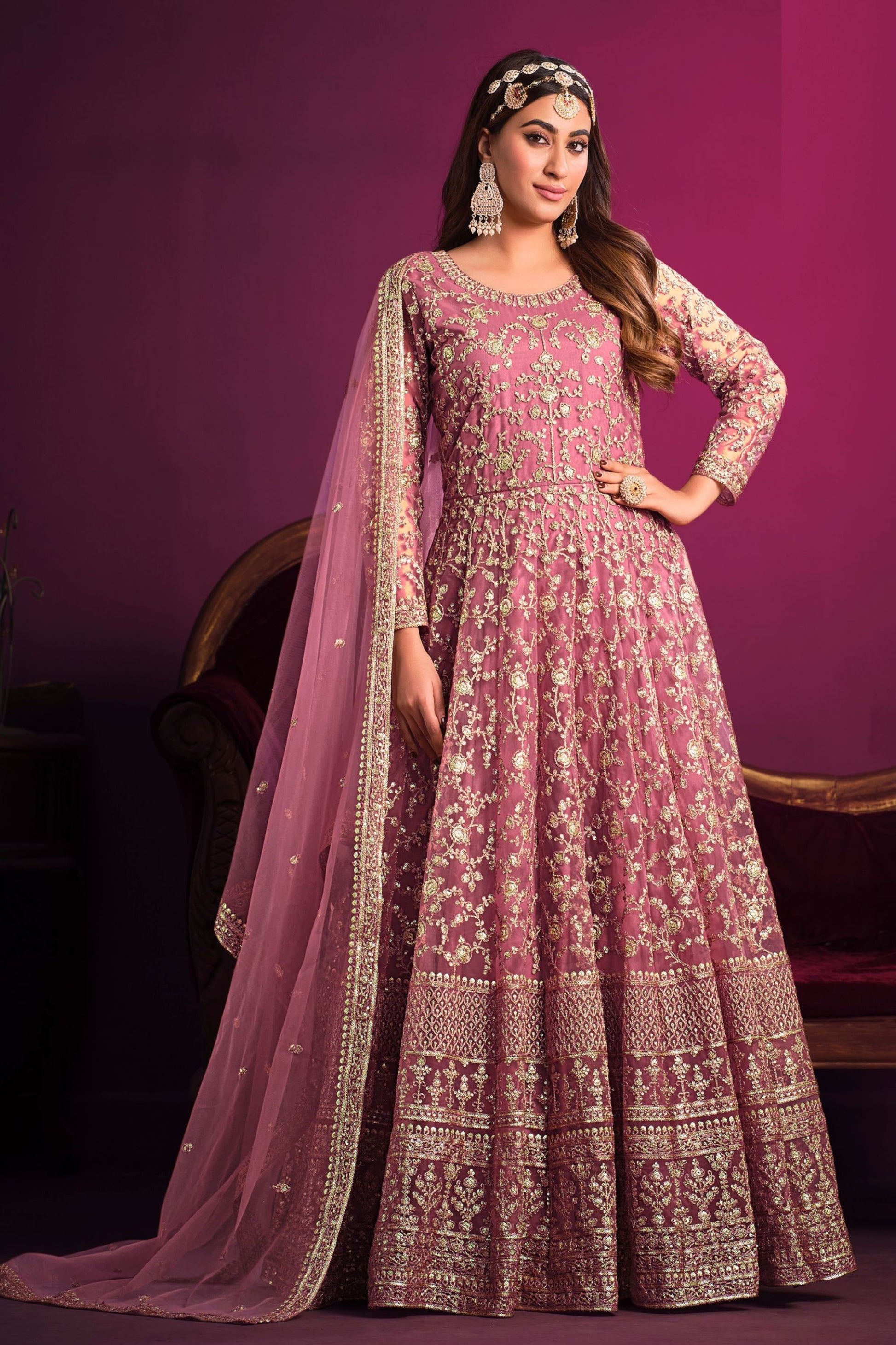 Pakistani Designer Heavy Net Long Anarkali Gown Suit, Santool Bottom With Beautiful Dupatta for Wedding Collection Wear Long Salwar Kameez - Marriott Fashion