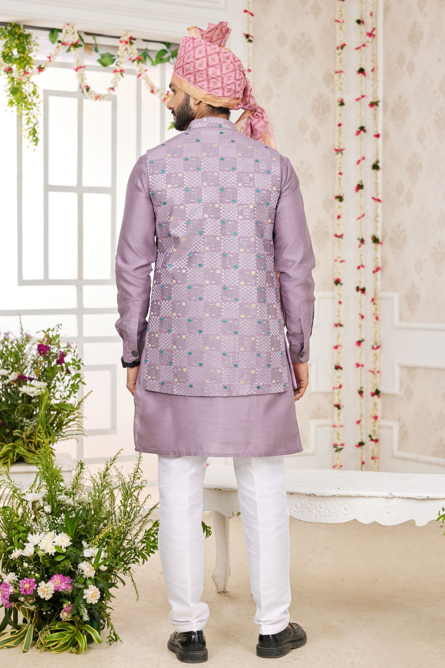 Men’s Wear Art Silk Kurta Pajama Set With Printed Worked Jacket , Wedding & Function Wear Ready Made Kurta Pajama - Marriott Fashion