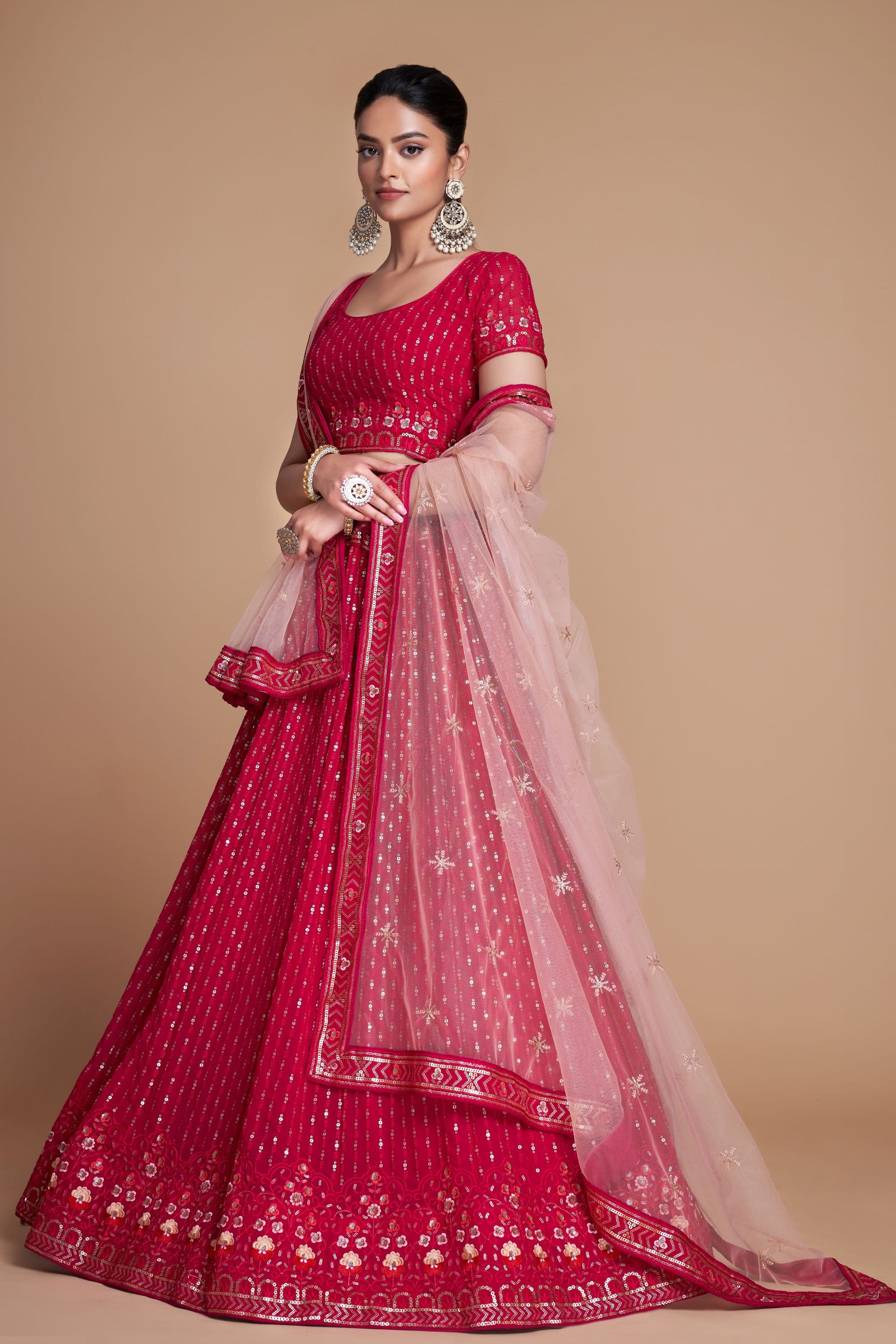 Gorgeous Rani Pink Georgette Lehenga, Embroidery Worked Dupatta , Wedding Function Wear Attractive Lehenga Choli - Marriott Fashion