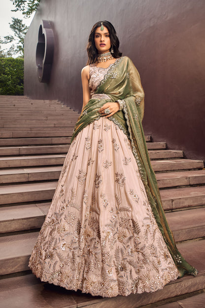 Green Viscose Rayon Sequence Worked Wedding & Engagement Wear Lehenga Choli