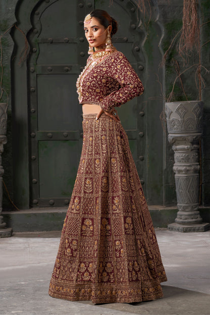 Marron Premium Georgette Bridal Lehenga Choli For Indian Festival & Pakistani Wedding - Embroidery Work, Zarkan Work, Codding Work. - Marriott Fashion