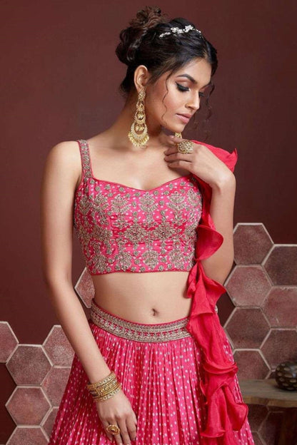 Pink Heavy Banglory Silk Printed Worked Engagement And Party Wear Fancy Lehenga Choli