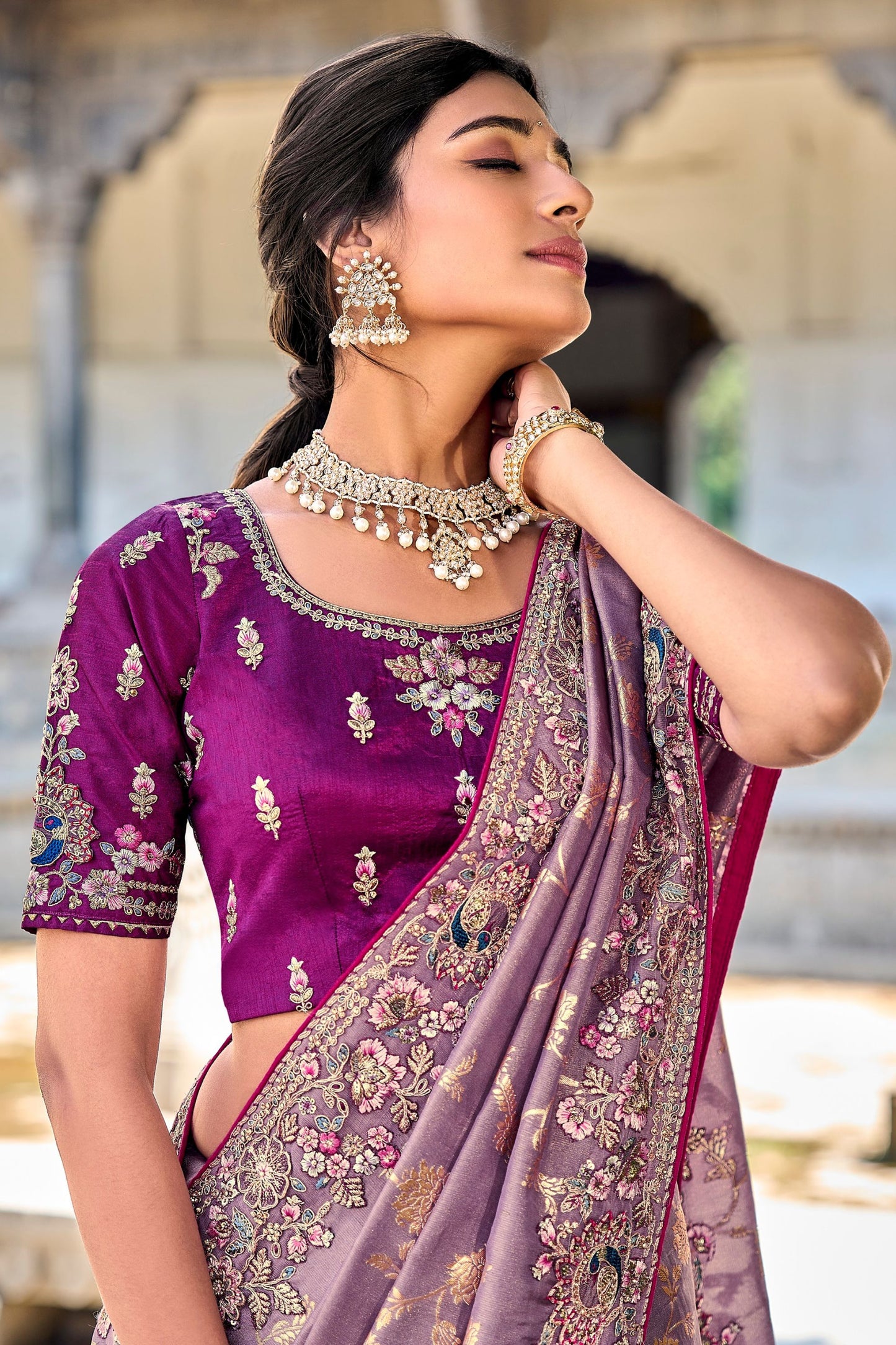 Beautiful raw Silk Indian Wedding Wear Saree With Heavy Embroidery Worked Blouse Piece - Marriott Fashion