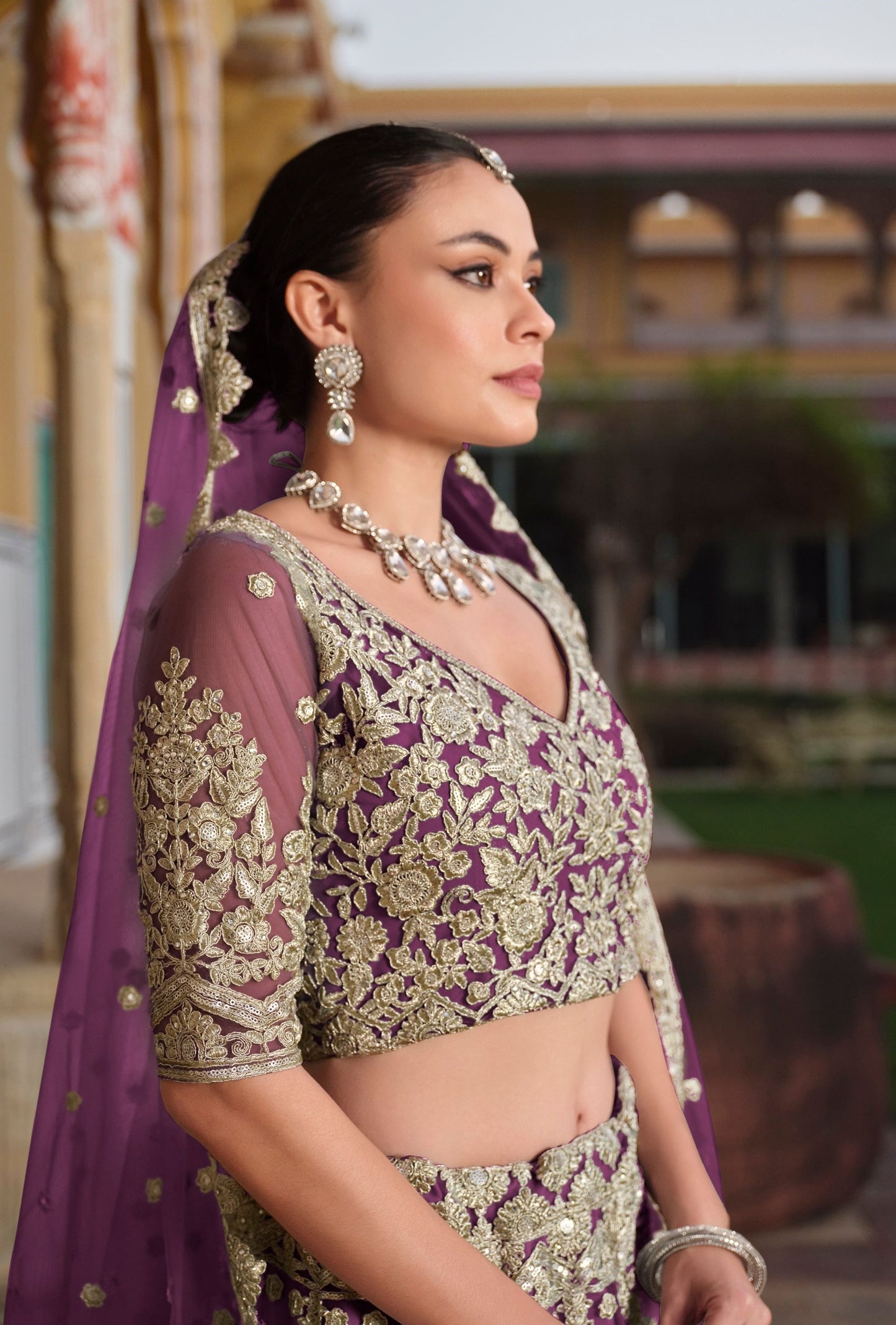 Purple Heavy Butterfly Net Embroidery Worked Wedding & Festival Wear Lehenga Choli