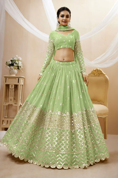 Beautiful Rani Pink Colored Lehenga In Georgette, Designer Blouse With Embroidery Worked Dupatta - Marriott Fashion