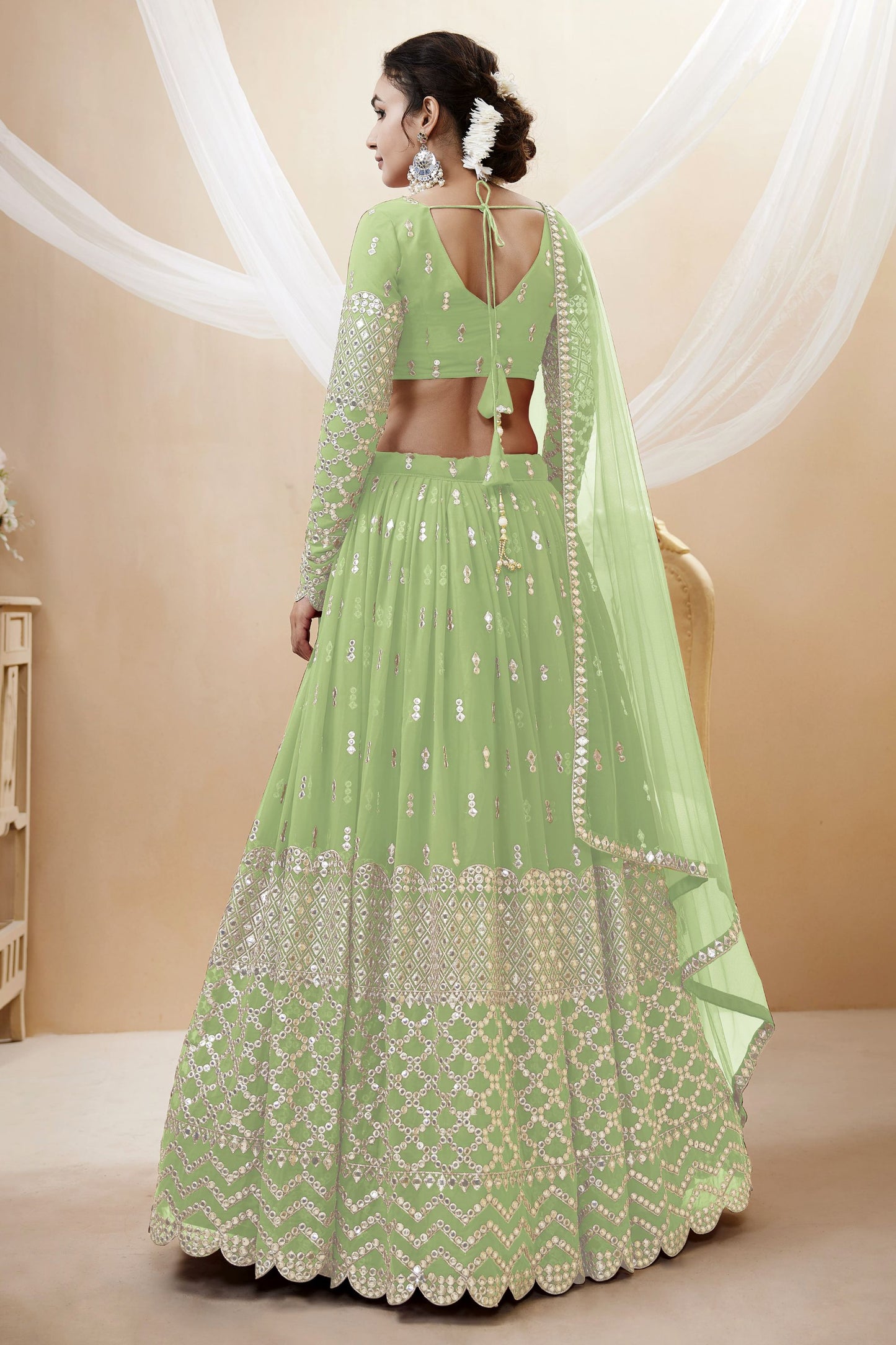 Beautiful Rani Pink Colored Lehenga In Georgette, Designer Blouse With Embroidery Worked Dupatta - Marriott Fashion