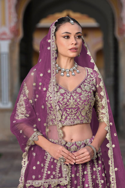 Purple Heavy Butterfly Net Embroidery Worked Wedding & Festival Wear Lehenga Choli