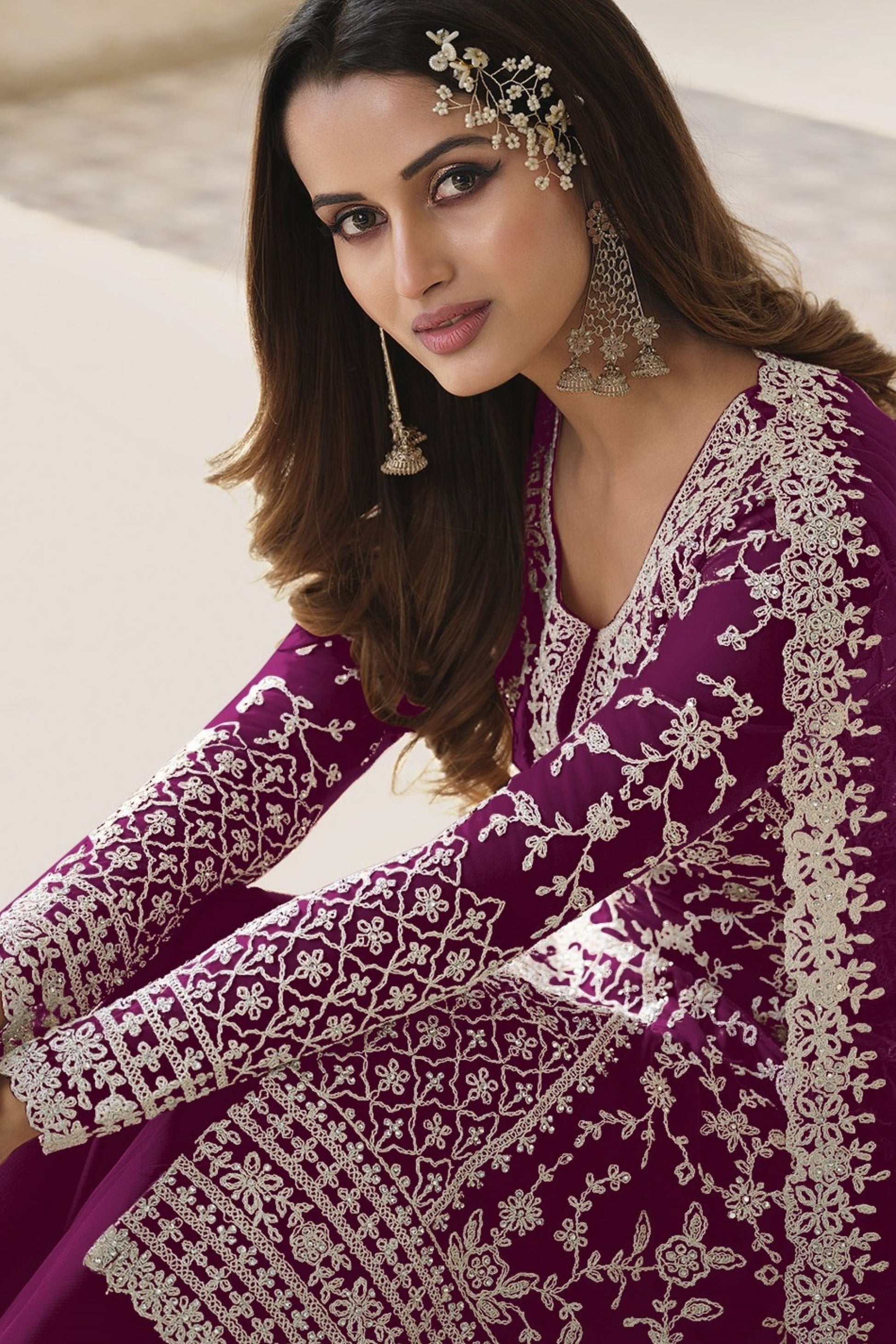 Wine Most Beautiful Heavy Net Palazzo Suit With Designer Dupatta , Pakistani Festival Wear Salwar kameez - Marriott Fashion