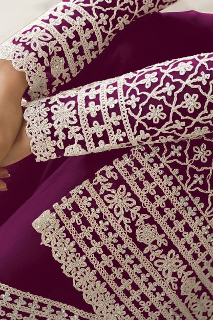 Wine Most Beautiful Heavy Net Palazzo Suit With Designer Dupatta , Pakistani Festival Wear Salwar kameez - Marriott Fashion