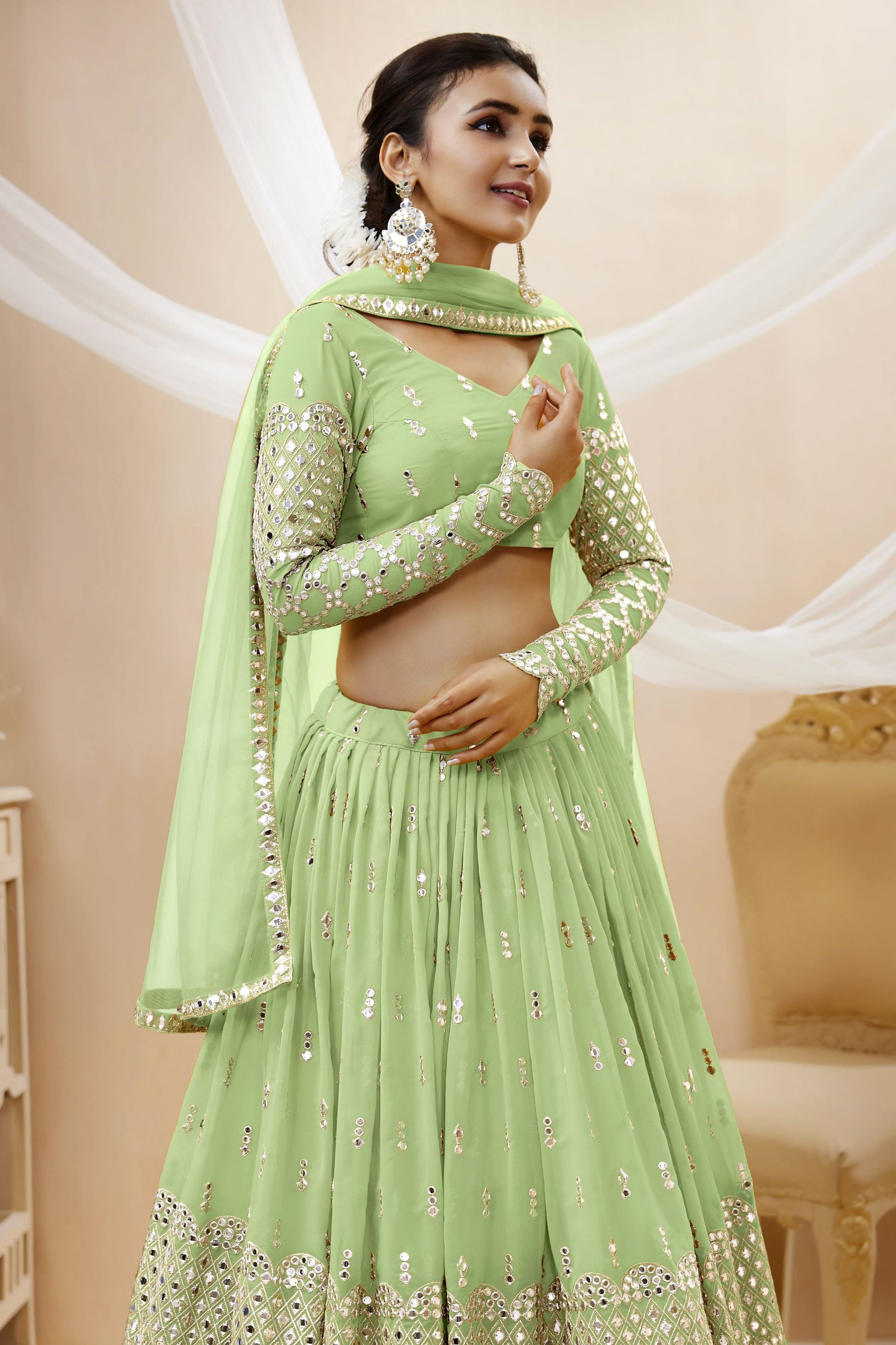 Beautiful Rani Pink Colored Lehenga In Georgette, Designer Blouse With Embroidery Worked Dupatta - Marriott Fashion