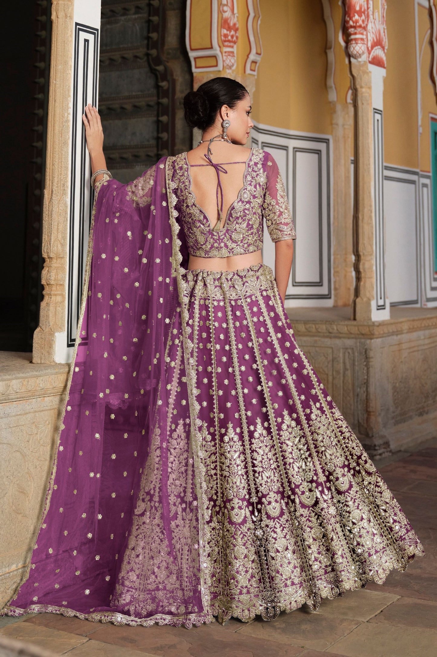 Purple Heavy Butterfly Net Embroidery Worked Wedding & Festival Wear Lehenga Choli