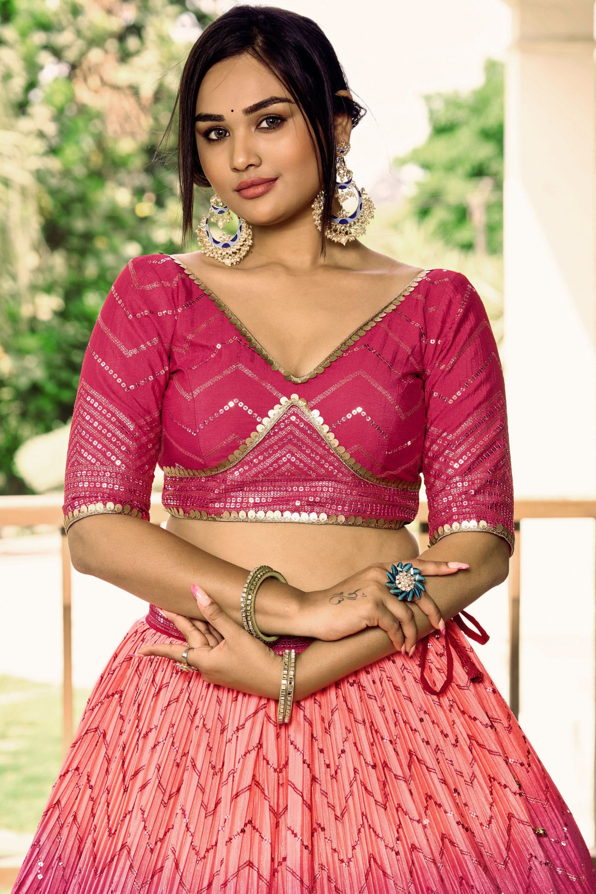 Most Beautiful Pink Colored Heavy Chinon Silk Floral Lehenga choli With Embroidery Worked Dupatta - Marriott Fashion