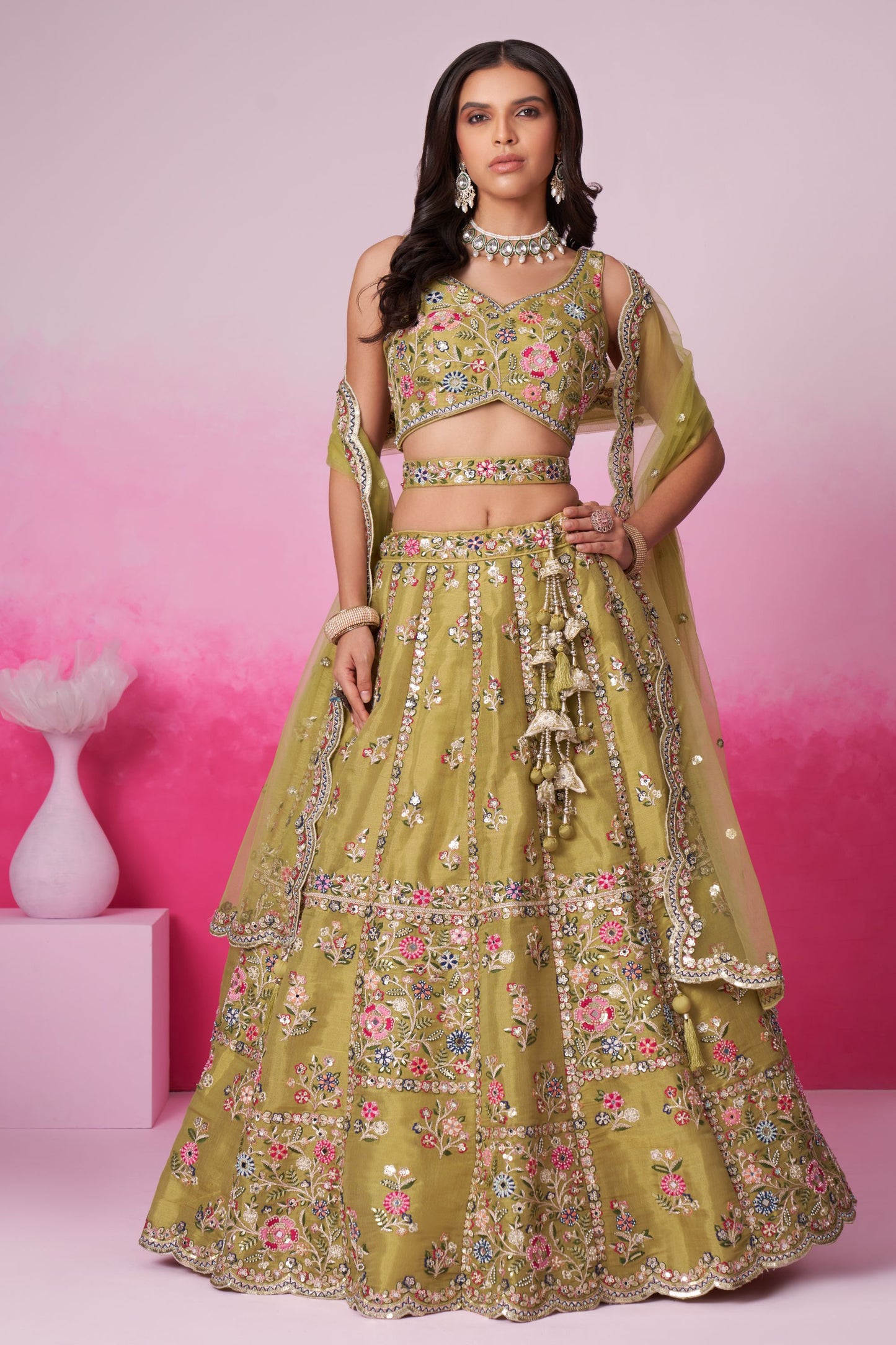 Mustard Heavy Net Sequence Worked Wedding Wear Lehenga Choli