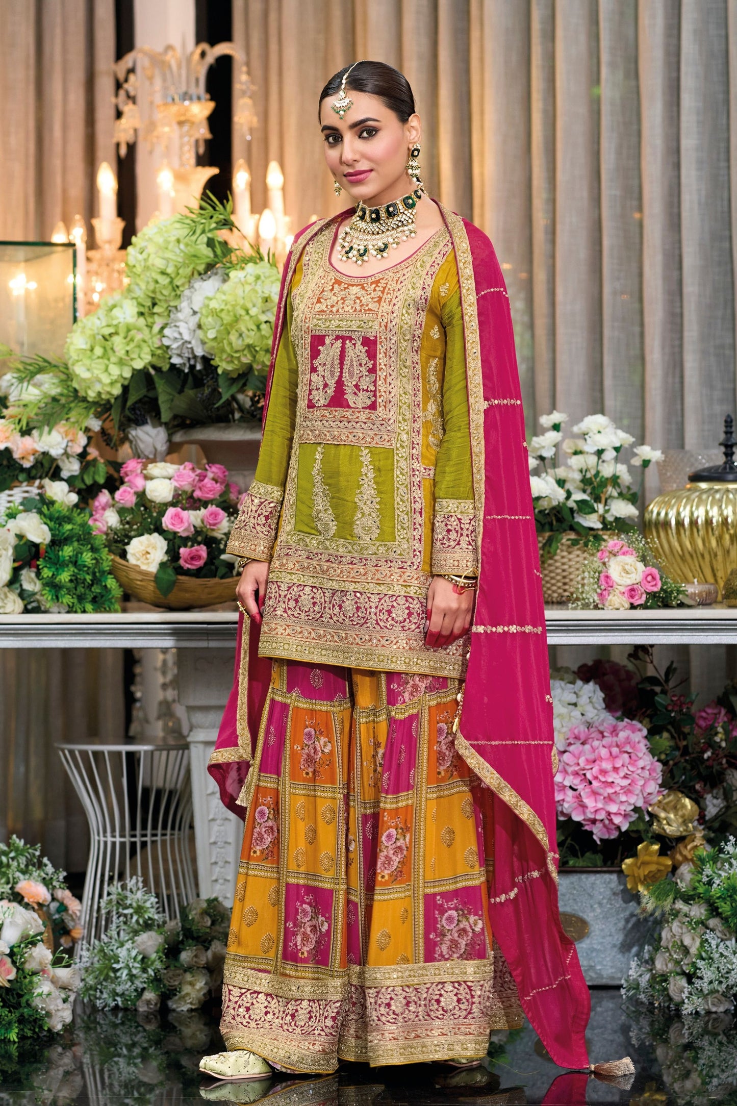 Orange Heavy Chinon Embroidered Pakistani Function Wear Palazzo Suits