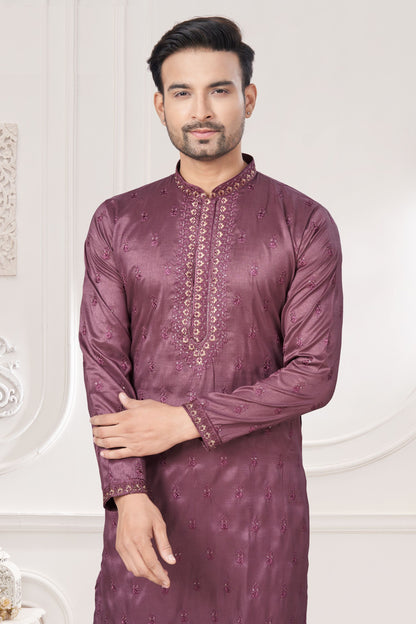 Pure Silk Designer Embroidery Worked Festival Wear Kurta Pajama