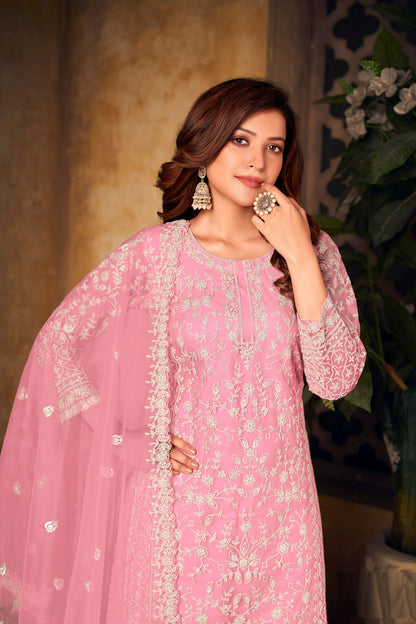 Pink Colored Heavy Net Salwar Kameez With Beautiful Dupatta, Indian Festival Wear Salwar Kameez Dupatta Dresses - Marriott Fashion