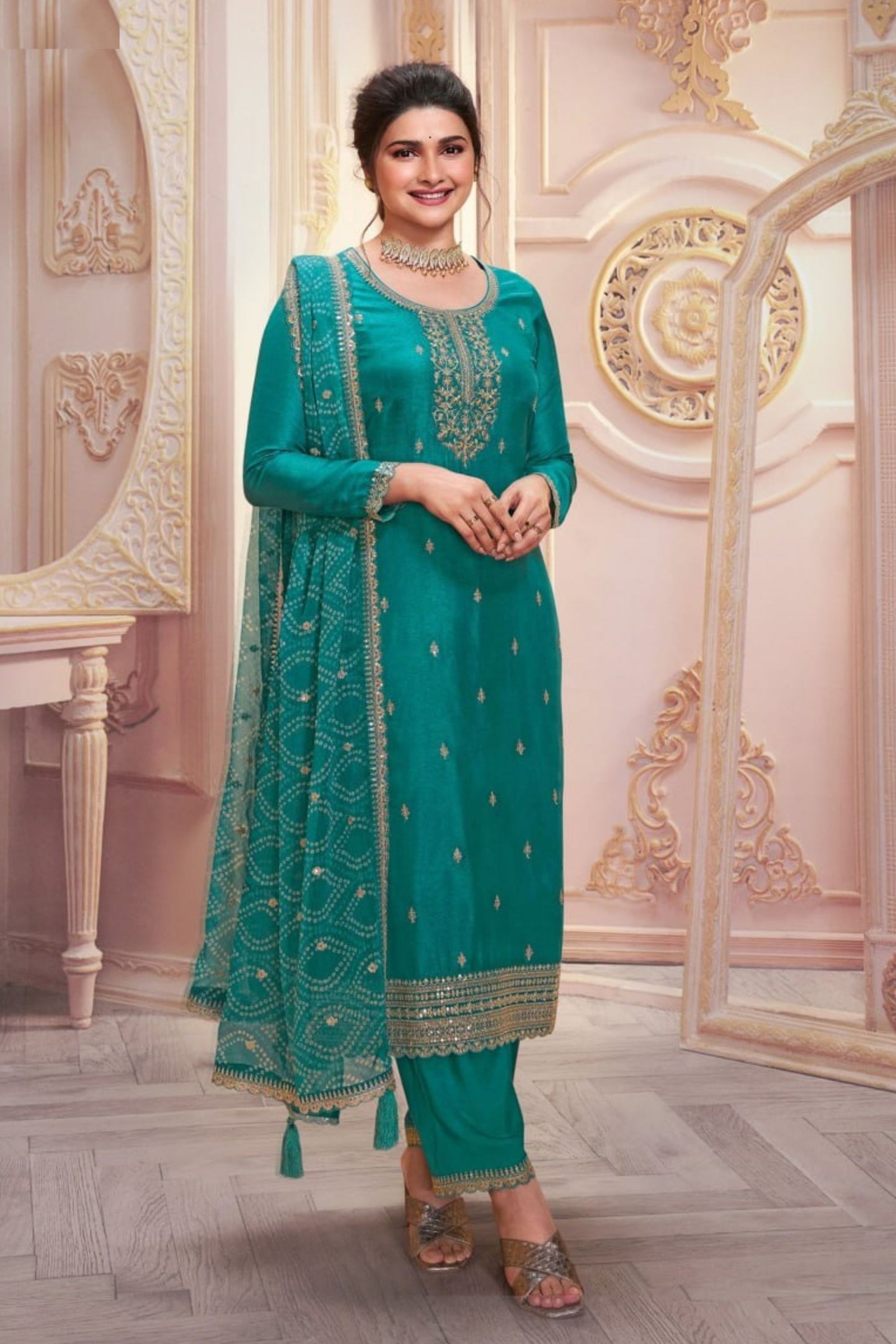 Blue Heavy Silk Georgette Embroidery Worked Festival Wear Beautiful Salwar Kameez