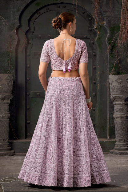 Purple Colored Heavy Net Lehenga, Designer Blouse Piece With Dupatta, Wedding Function Wear Diamond Worked Lehenga Choli - Marriott Fashion