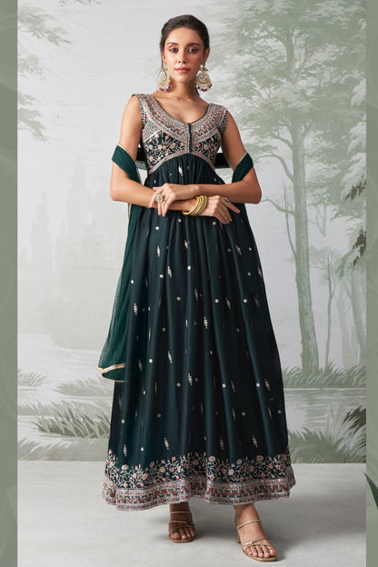 New Designer Rangoli Georgette Salwar Kameez, American Crepe Bottom And Soft Net Dupatta Festival & Function Wear Anarkali Dresses - Marriott Fashion