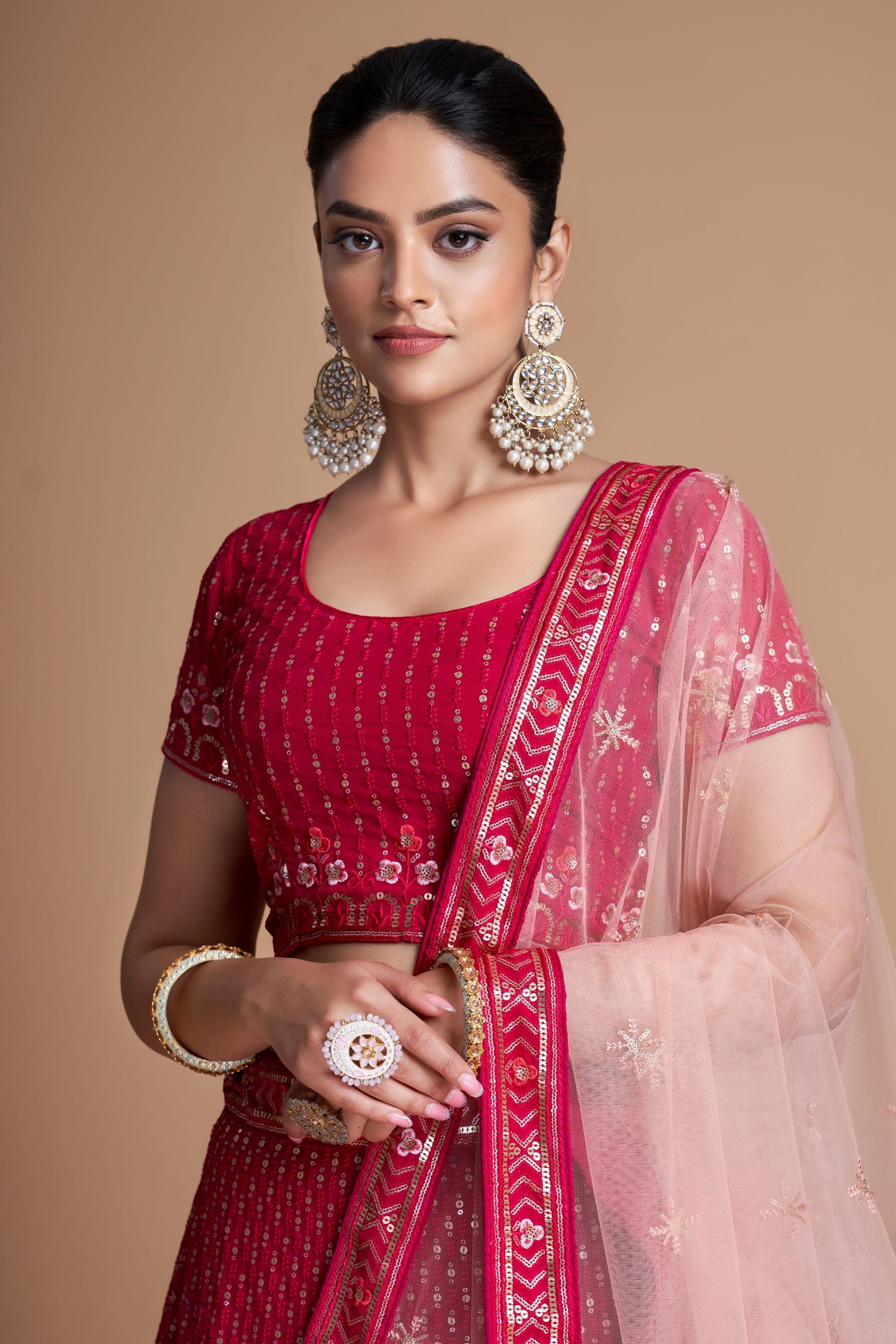 Gorgeous Rani Pink Georgette Lehenga, Embroidery Worked Dupatta , Wedding Function Wear Attractive Lehenga Choli - Marriott Fashion