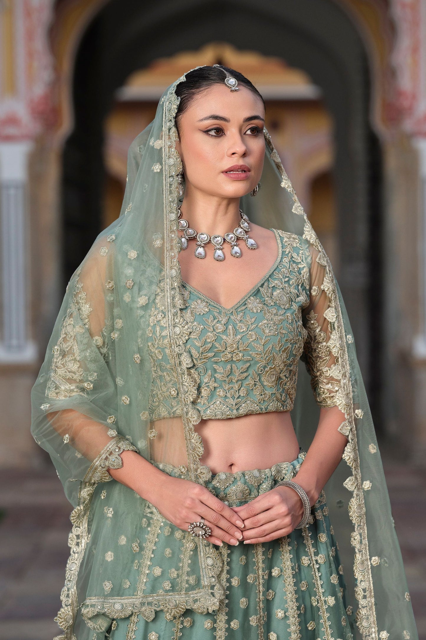 Mint Green Heavy Butterfly Net Wedding & Festival Wear Lehenga Choli