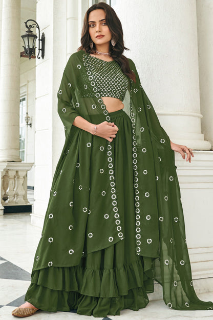 Green Pure Georgette Embroidery Worked Wedding & Function Wear Fancy Lehenga Choli