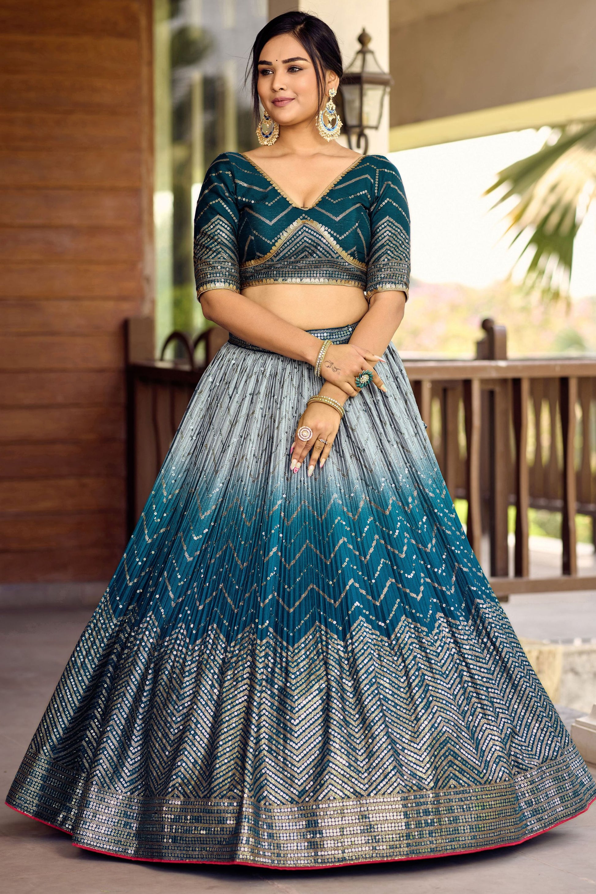 Blue Colored Heavy Chinon Lehenga With Soft Net Dupatta, Engagement Wear Lehenga Choli - Marriott Fashion