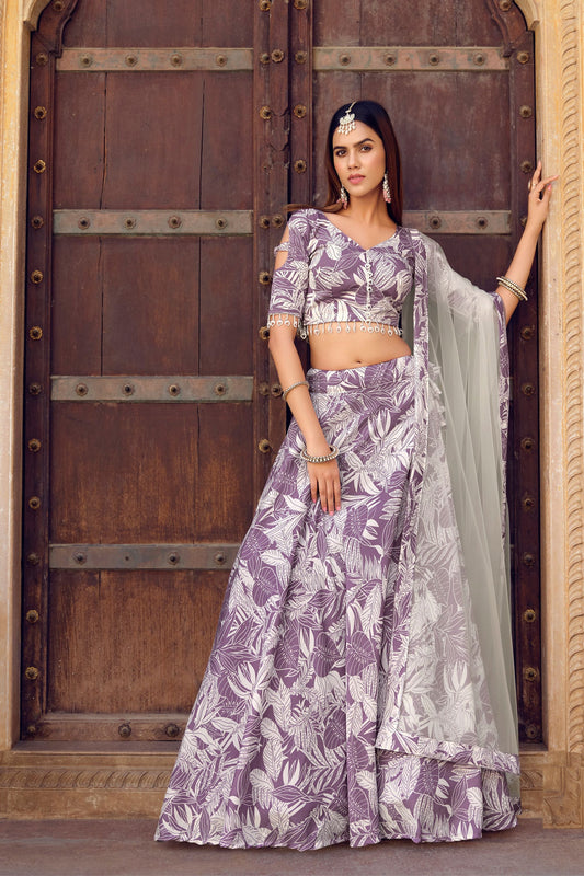 Purple Printed Lehenga Choli