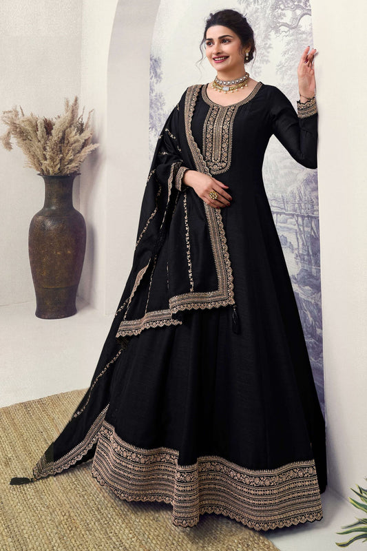 Black Colored Heavy Silk Anarkali Gown Suits With Beautiful Embroidery Worked Dupatta - Marriott Fashion