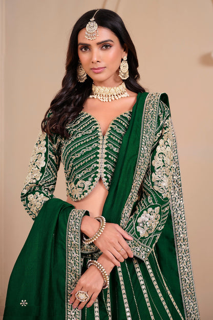 Green Heavy Art Silk Sequence & Embroidery Worked For Wedding & Festival Wear Lehenga Choli