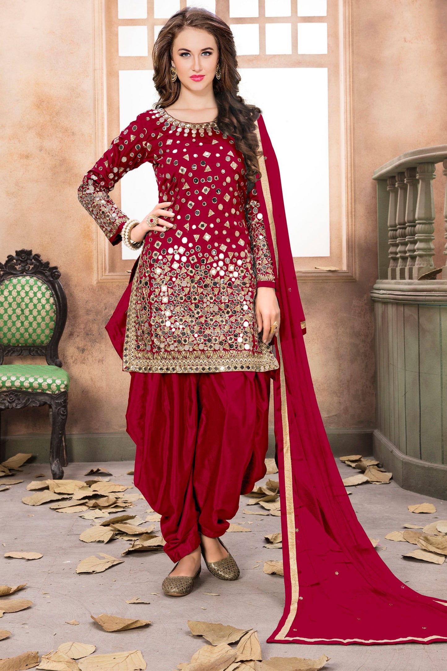 Beautiful Pink Colored Heavy Taffeta Silk Salwar Kameez With Designer Net Dupatta - Marriott Fashion