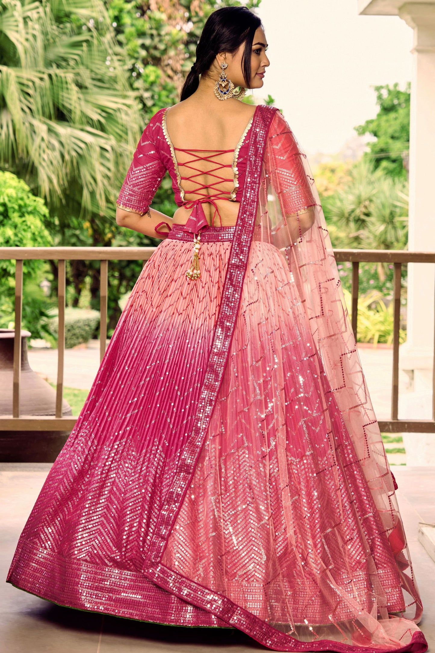 Most Beautiful Pink Colored Heavy Chinon Silk Floral Lehenga choli With Embroidery Worked Dupatta - Marriott Fashion