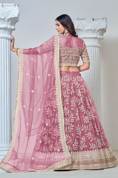 Beautiful Pink Heavy Net Thread Worked Wedding Function Wear Lehenga Choli