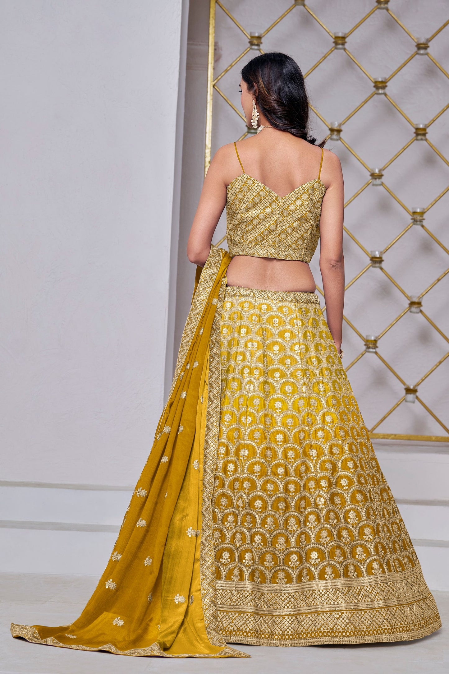 Yellow Colored Heavy Chinon Lehenga Choli With Embroidery & sequence Worked Dupatta - Marriott Fashion