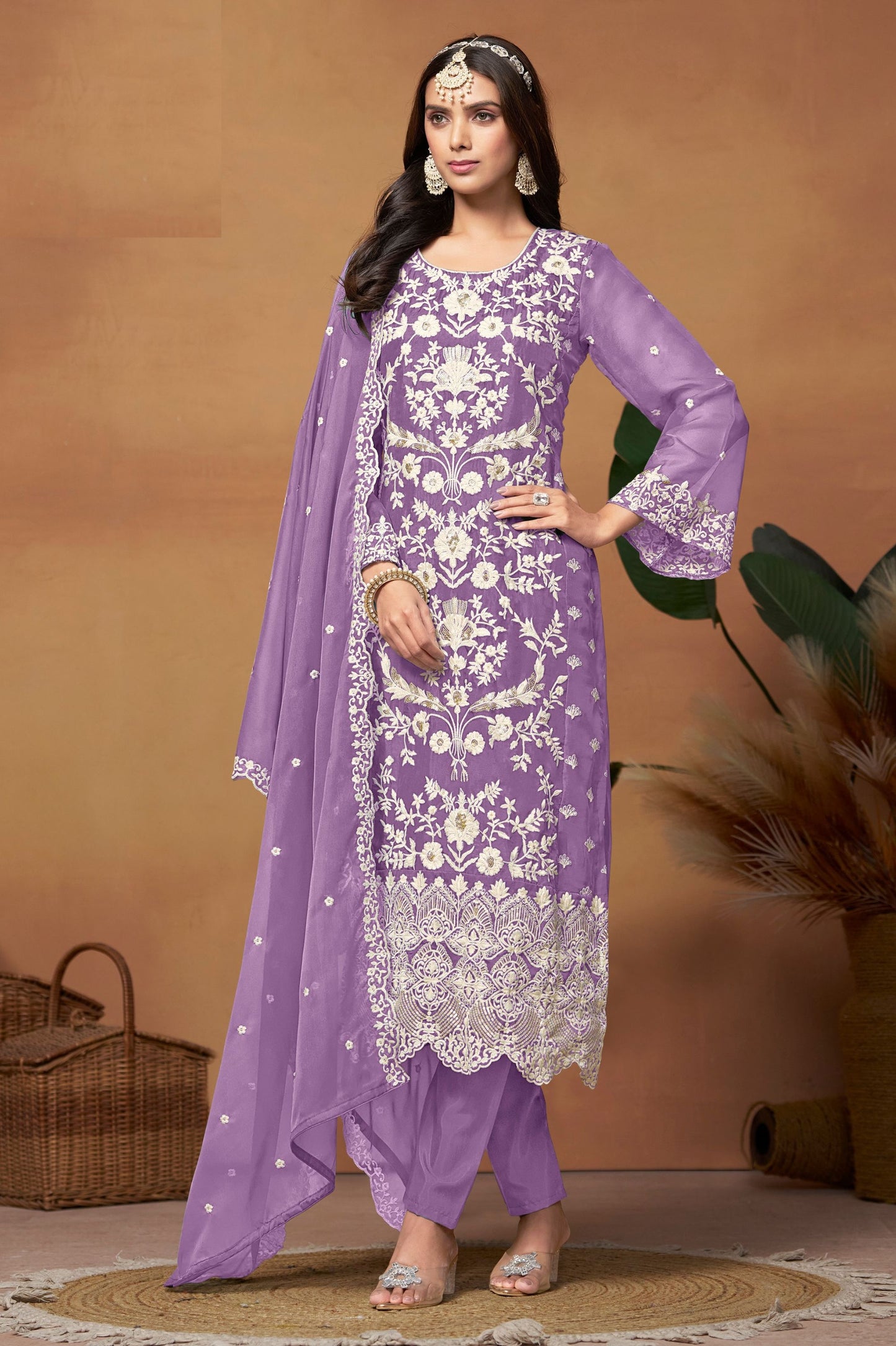 Purple Colored Heavy Organza Salwar Suits With Embroidered Worked Dupatta - Marriott Fashion