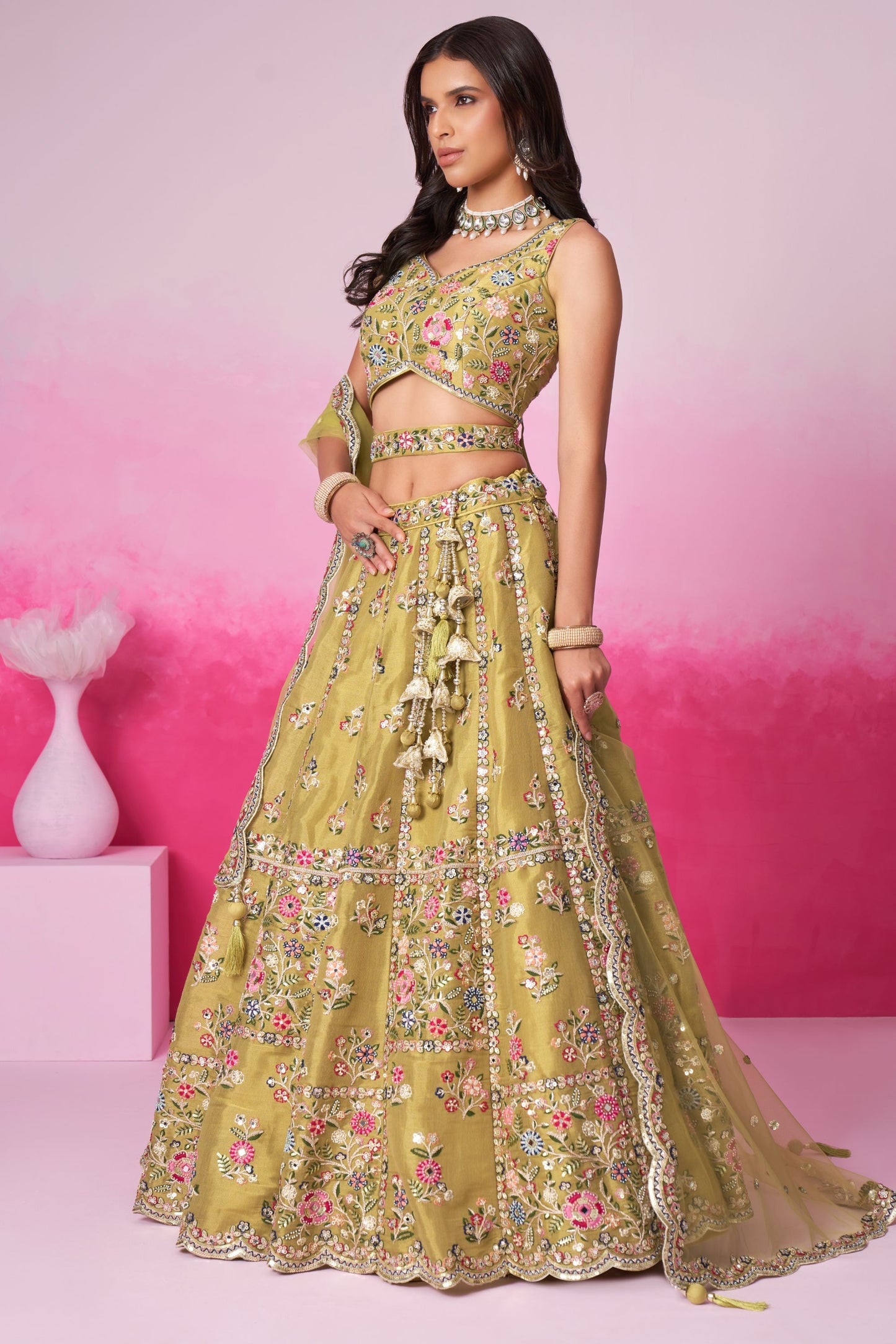 Mustard Heavy Net Sequence Worked Wedding Wear Lehenga Choli