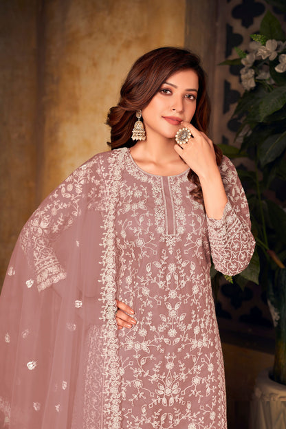 Pink Colored Heavy Net Salwar Kameez With Beautiful Dupatta, Indian Festival Wear Salwar Kameez Dupatta Dresses - Marriott Fashion