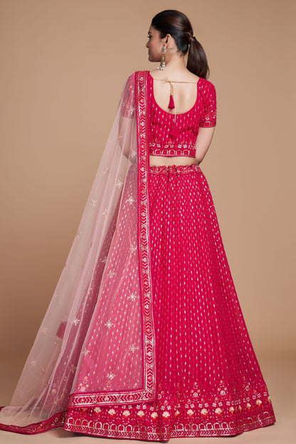 Gorgeous Rani Pink Georgette Lehenga, Embroidery Worked Dupatta , Wedding Function Wear Attractive Lehenga Choli - Marriott Fashion