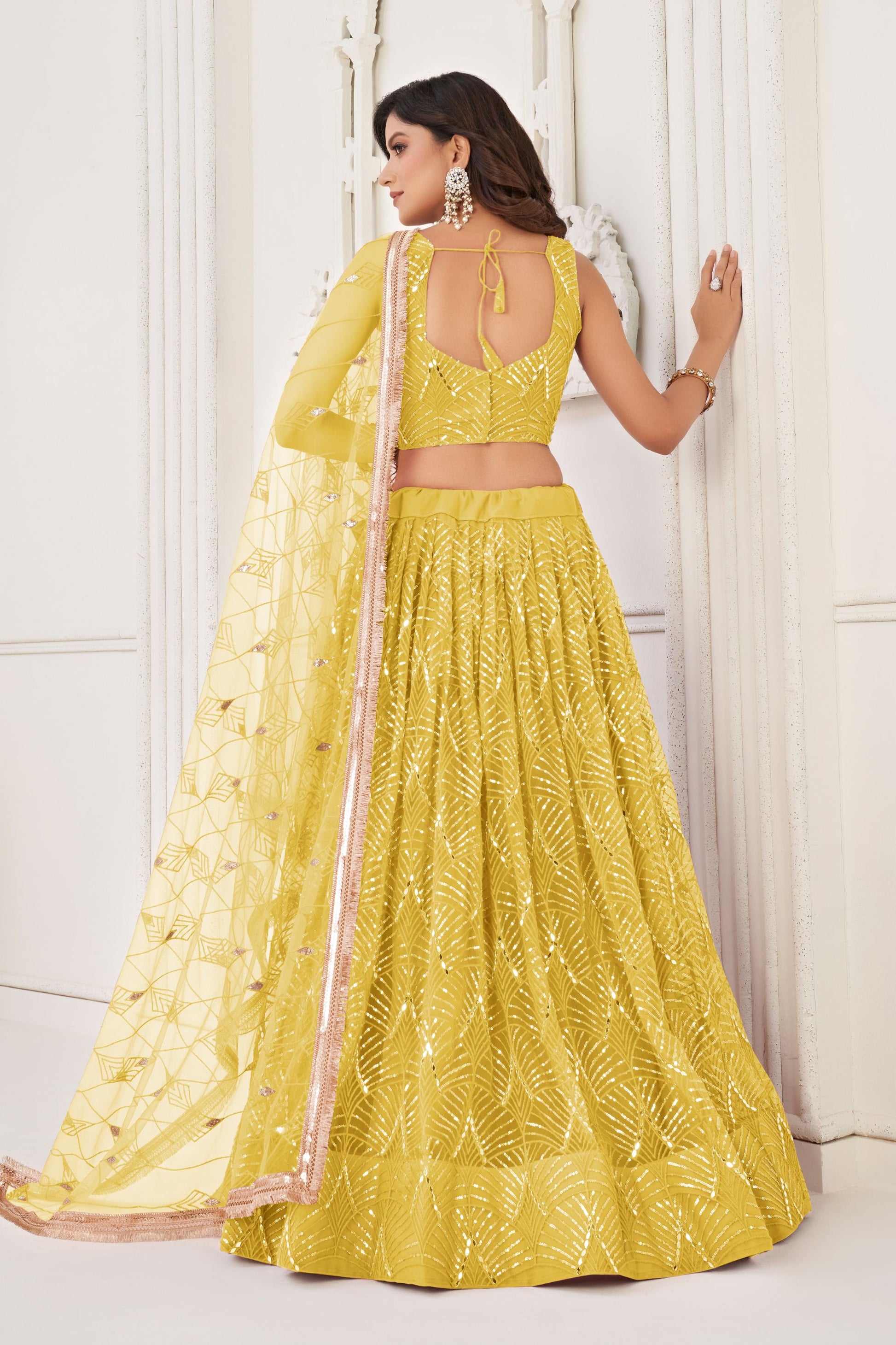 Yellow Butterfly Net Lehenga Choli With Designer Dupatta , Indian Wedding Wear Lehenga Choli - Marriott Fashion