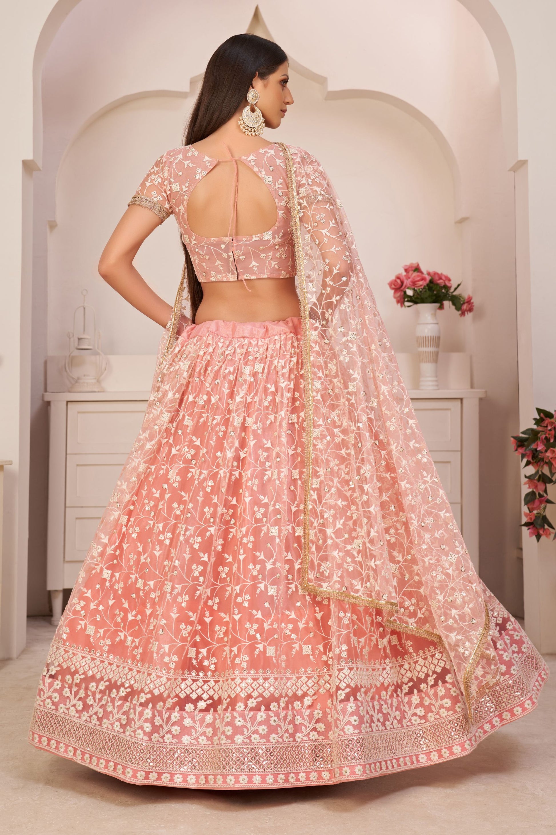 Pink Net Designer Fancy Style Lehenga With Designer Blouse For Indian Wedding & Festival Wear with Embroidery & Sequence Work - Marriott Fashion