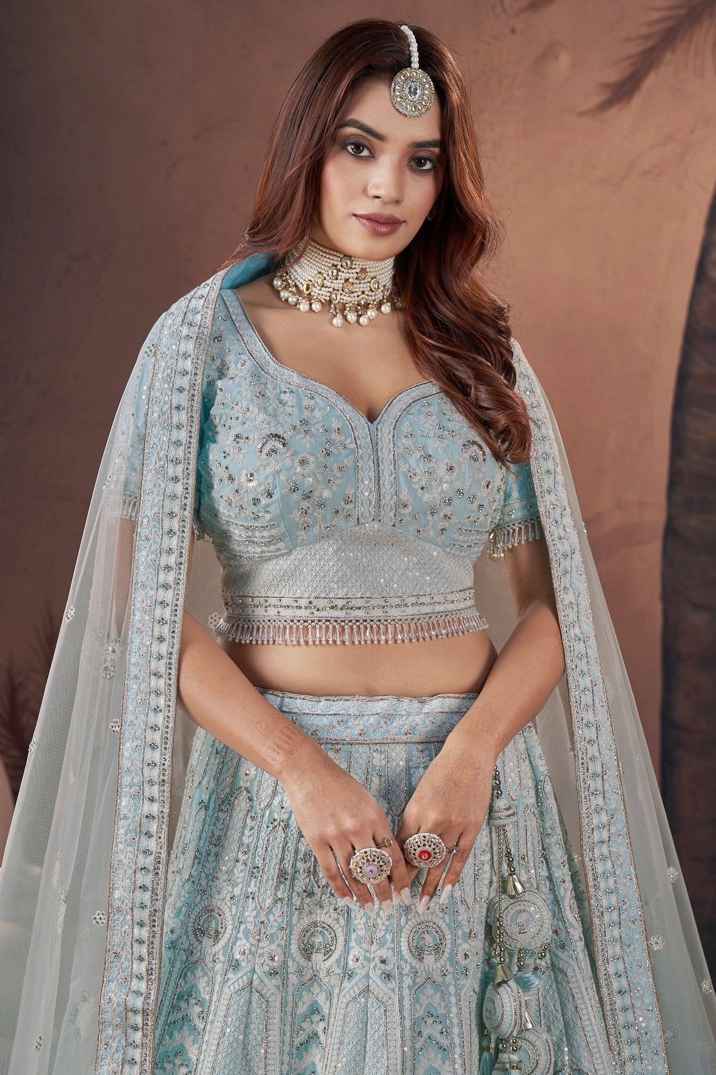 Sky Blue Colored Heavy Georgette Lehenga With Soft Net Dupatta, Engagement & Wedding Party Wear Lehenga Choli - Marriott Fashion