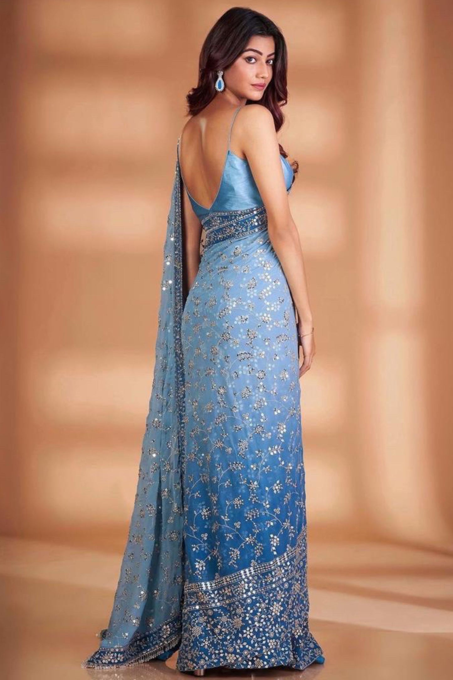 Blue Designer Georgette Sequence Worked Party Wear Saree