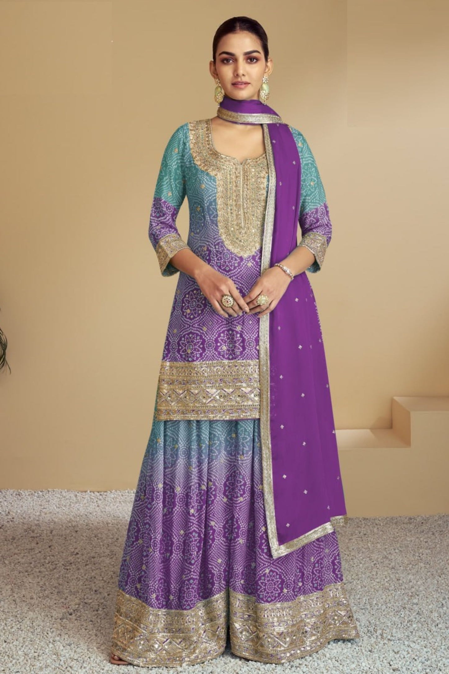 Sea Green Colored Heavy Chinon Salwar Kameez With Designer Printed Dupatta, Readymade Outfit - Marriott Fashion