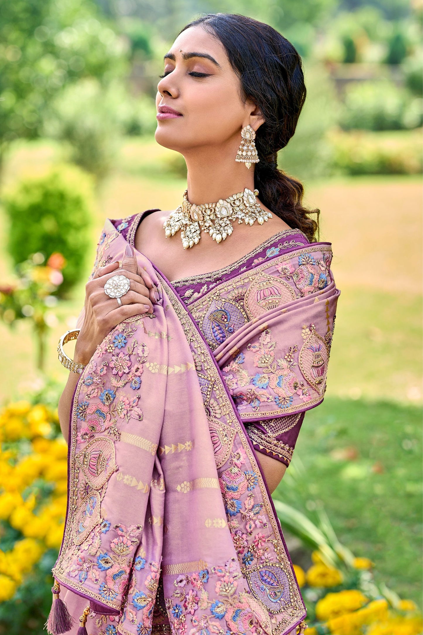 Wedding Wear Heavy Silk Saree With Designer Blouse Piece, Embroidery & Stone Worked Saree For Women - Marriott Fashion