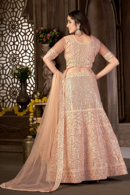 Beautiful Pink Heavy Net Sequence Worked Wedding And Engagement Wear Lehenga Choli