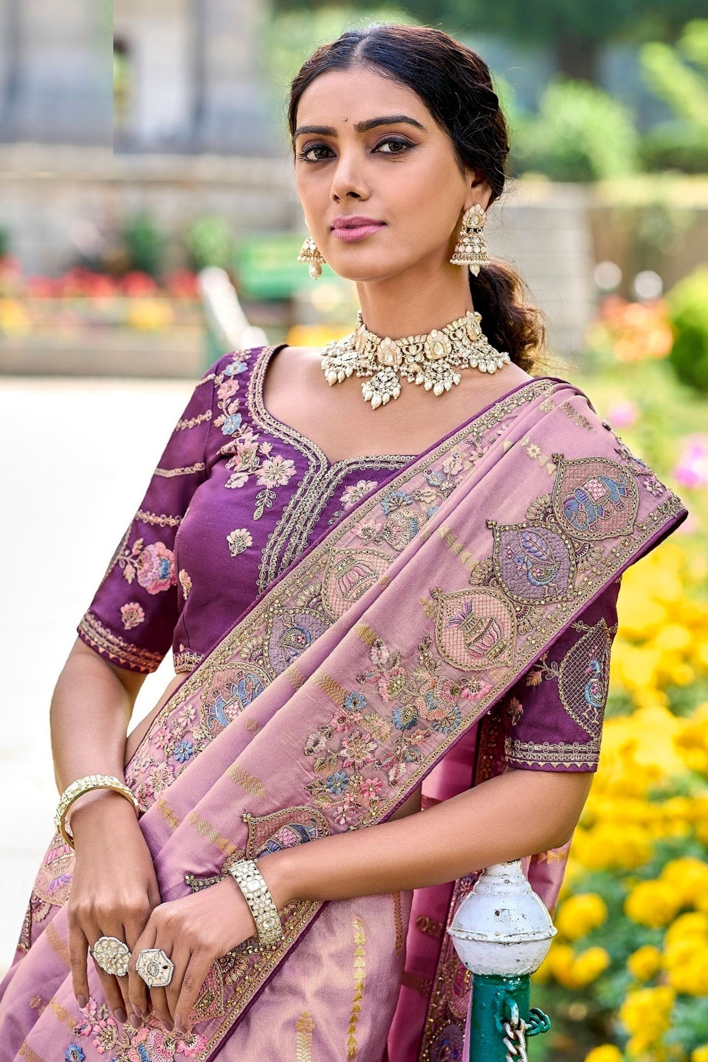 Wedding Wear Heavy Silk Saree With Designer Blouse Piece, Embroidery & Stone Worked Saree For Women - Marriott Fashion