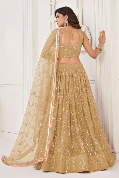 Beige Heavy Net Thread &Embroidery Worked Wedding Function Wear Lehenga Choli